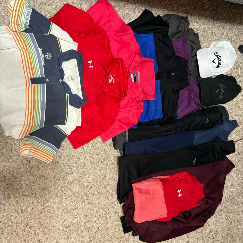 5 polos, 2 hats, 5 pullovers All Under Armour, CALLAWAY, & PUMA ALL MEDIUMS